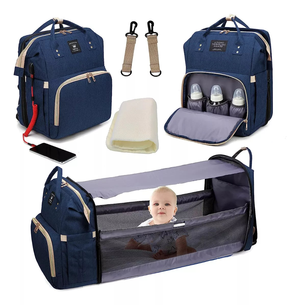MALETA PAÑALERA🎒+ || CUNA PLEGABLE👶 + CARGADOR USB🔋