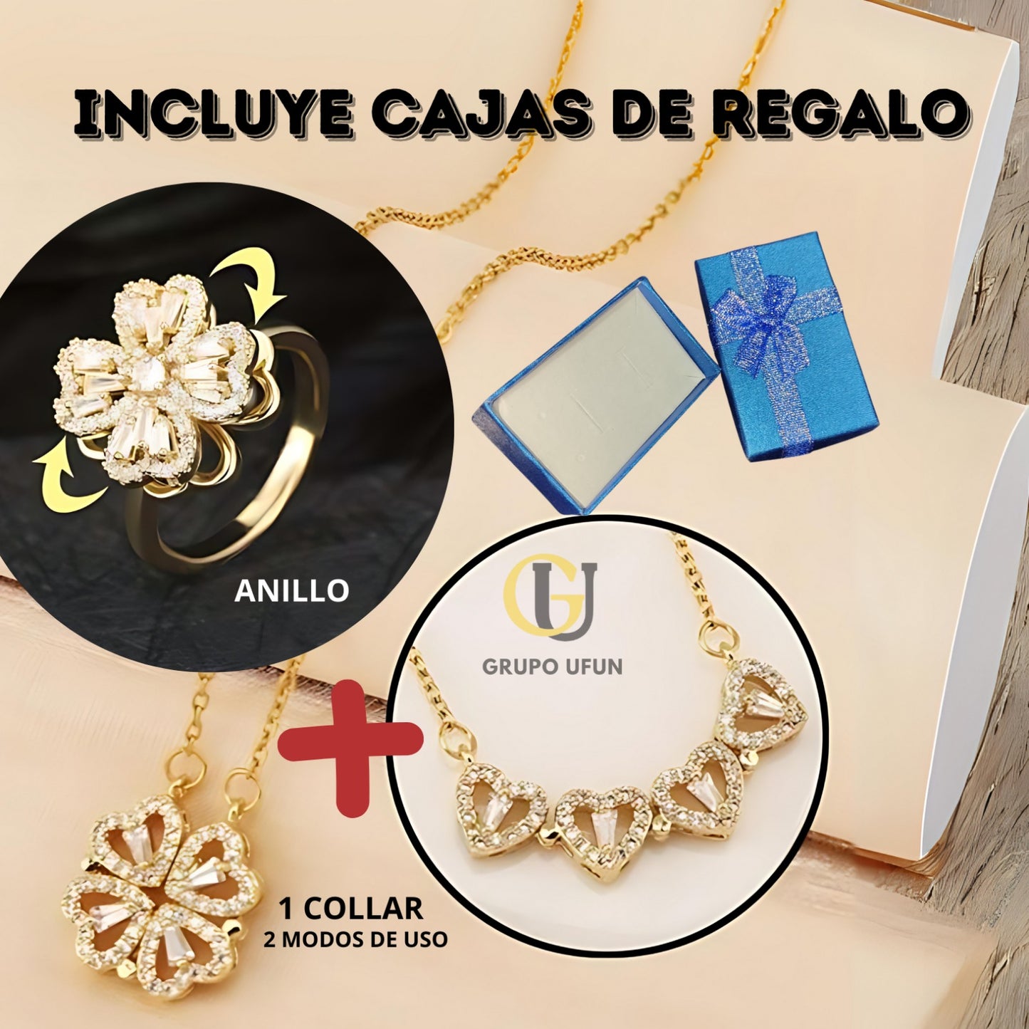 Combo Collar mas anillo trebol giratorio de la suerte🍀 ||+ Caja de regalo 🎁