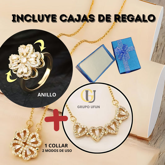 Combo Collar mas anillo trebol giratorio de la suerte🍀 ||+ Caja de regalo 🎁