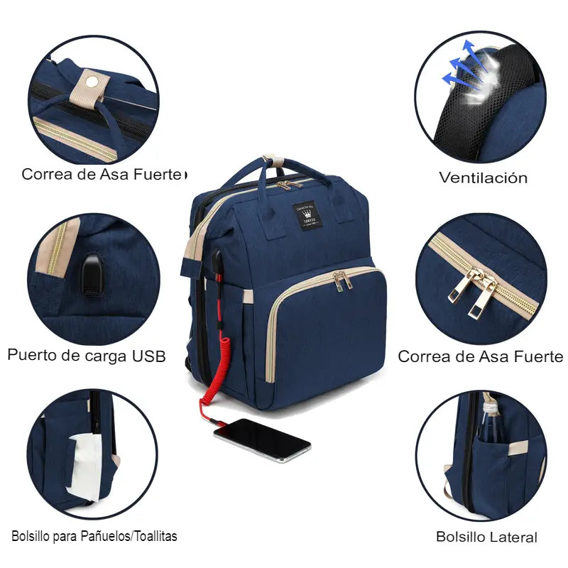 MALETA PAÑALERA🎒+ || CUNA PLEGABLE👶 + CARGADOR USB🔋