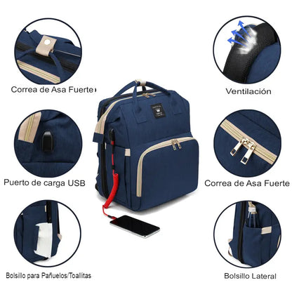 MALETA PAÑALERA🎒+ || CUNA PLEGABLE👶 + CARGADOR USB🔋